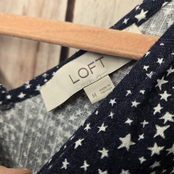 LOFT Navy and White Star Linen Blend Womens Sun Dress Size Medium - Picture 4 of 5